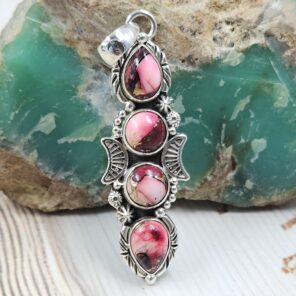 Red Rose Dahlia Turquoise 925 Sterling Silver Pendant (REXT87-143)