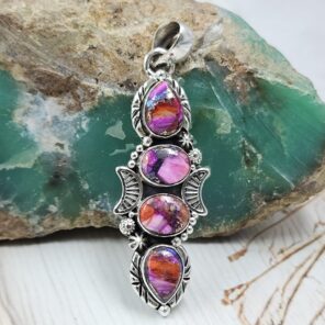 Pink Dahlia Turquoise 925 Sterling Silver Pendant (REXT87-142)