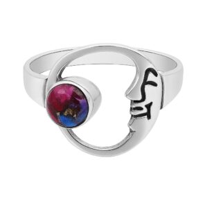 Moon Face Pink Dahlia Turquoise 925 Sterling Silver Ring (REXT52-118)