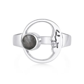 Moon Face White Buffalo Turquoise 925 Sterling Silver Ring (REXT52-120)