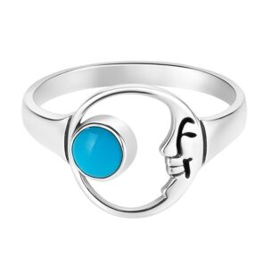 Moon Face Kingman Turquoise 925 Sterling Silver Ring (REXT52-117)