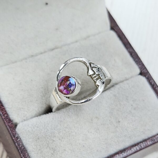 Moon Face Pink Dahlia Turquoise 925 Sterling Silver Ring (REXT52-118) - Image 2