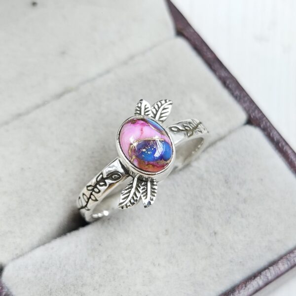Pink Dahlia Turquoise 925 Sterling Silver Ring (REXT52-123) - Image 2
