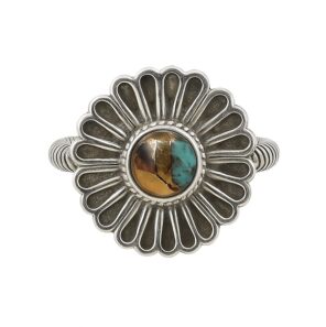 Flower Spiny Oyster Turquoise 925 Sterling Silver Ring (REXT53-1)