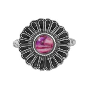 Flower Pink Dahlia Turquoise 925 Sterling Silver Ring (REXT53-2)