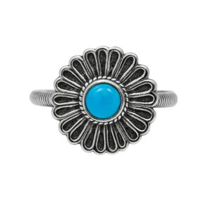 Flower Kingman Turquoise 925 Sterling Silver Ring (REXT53-3)