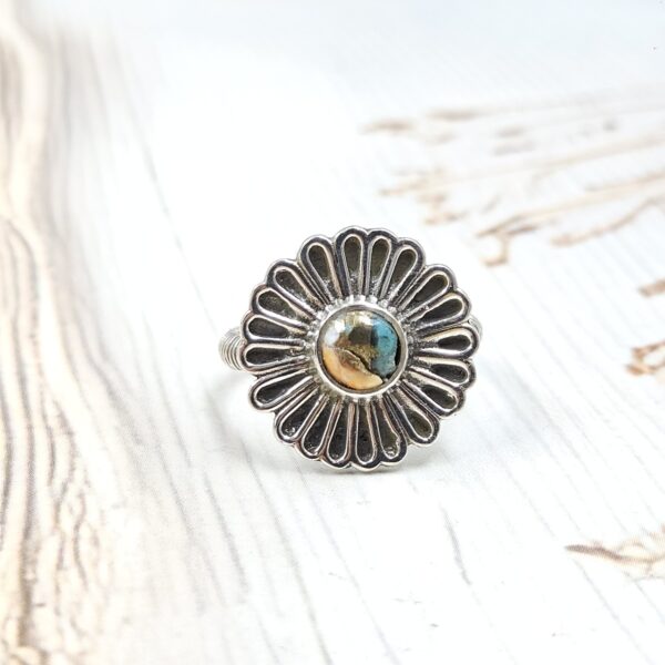 Flower Spiny Oyster Turquoise 925 Sterling Silver Ring (REXT53-1) - Image 2