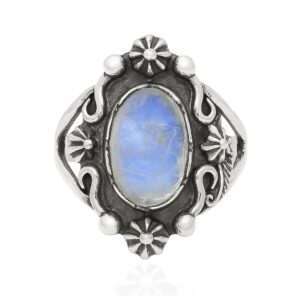 Rainbow Moonstone 925 Sterling Silver Ring (REXT96-21)