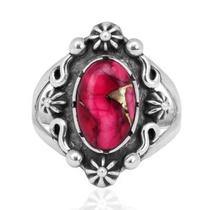 Red Rose Dahlia Turquoise 925 Sterling Silver Ring (REXT96-22)