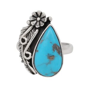 Kingman Turquoise 925 Sterling Silver Ring (REXT109-7)