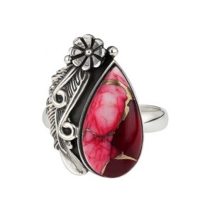 Red Rose Dahlia Turquoise 925 Sterling Silver Ring (REXT109-6)