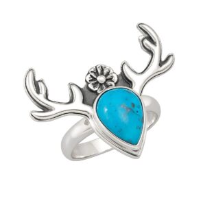 Kingman Turquoise 925 Sterling Silver Deer Antler Ring (REXT78-29)