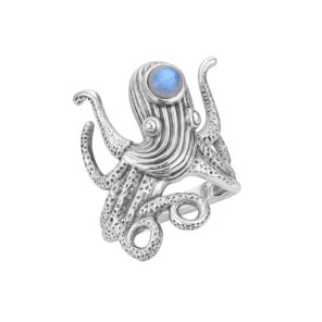 Rainbow Moonstone 925 Sterling Silver Octopus Ring (REXT77-10)
