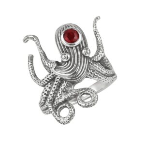 Garnet 925 Sterling Silver Octopus Ring (REXT77-9)