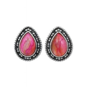 Pink Dahlia Turquoise 925 Sterling Silver Stud Earring (RS7-201)