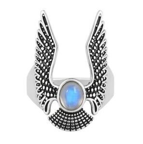 Rainbow Moonstone 925 Sterling Silver Wing Ring (RS37-63)