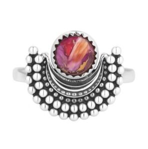 Pink Dahlia Turquoise 925 Sterling Silver Ring (RS36-67)