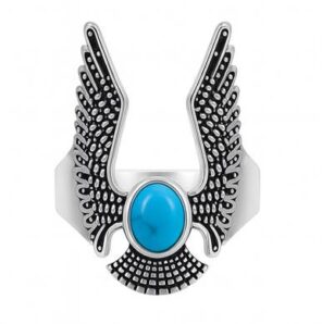 Kingman Turquoise 925 Sterling Silver Wing Ring (RS37-64)