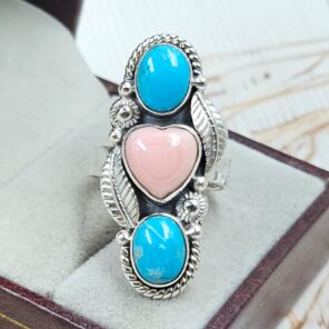 Kingman Turquoise & Pink Queen Conch 925 Sterling Silver Ring (RS3-69)