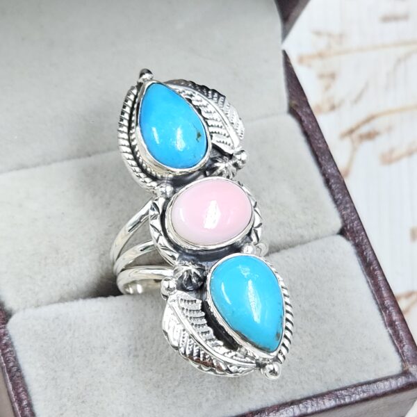 Kingman Turquoise & Pink Queen Conch 925 Sterling Silver Ring (RS3-212) - Image 2