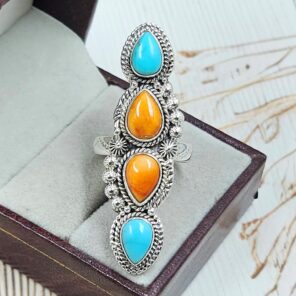 Kingman Turquoise & Pink Queen Conch 925 Sterling Silver Ring (RS3-215)