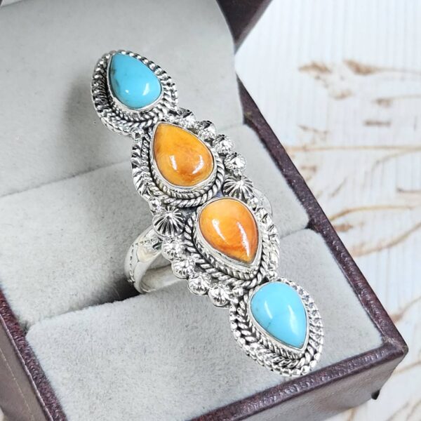 Kingman Turquoise & Spiny Oyster Shell 925 Sterling Silver Ring (RS3-215) - Image 2