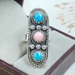 Kingman Turquoise & Pink Queen Conch 925 Sterling Silver Ring (RS3-216)