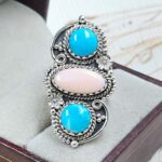 Kingman Turquoise & Pink Queen Conch 925 Sterling Silver Ring (RS3-218)