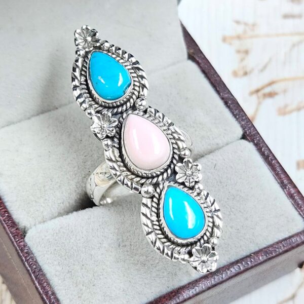 Kingman Turquoise & Pink Queen Conch 925 Sterling Silver Ring (RS3-220) - Image 2