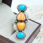 Kingman Turquoise & Spiny Oyster Shell 925 Sterling Silver Ring (RS3-221)