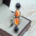 Black Onyx & Spiny Oyster Shell 925 Sterling Silver Ring (RS3-222)