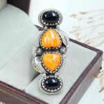 Black Onyx & Spiny Oyster Shell 925 Sterling Silver Ring (RS3-224)