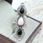 Black Onyx & Pink Queen Conch 925 Sterling Silver Ring (RS3-226)