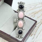 Black Onyx & Pink Queen Conch 925 Sterling Silver Ring (RS3-227)