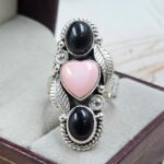 Black Onyx & Pink Queen Conch 925 Sterling Silver Ring (RS3-228)