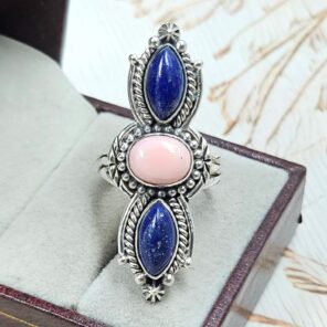 Lapis Lazuli & Pink Queen Conch 925 Sterling Silver Ring (RS3-234)