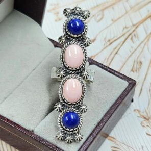 Lapis Lazuli & Pink Queen Conch 925 Sterling Silver Ring (RS3-236)