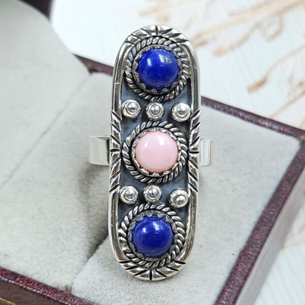 Lapis Lazuli & Pink Queen Conch 925 Sterling Silver Ring (RS3-238)
