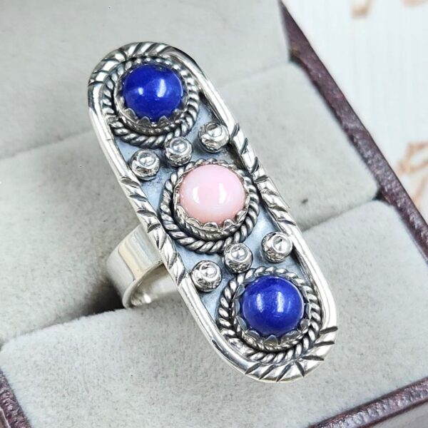 Lapis Lazuli & Pink Queen Conch 925 Sterling Silver Ring (RS3-238) - Image 2