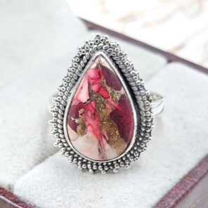 Red Rose Dahlia Turquoise Size US 7 925 Sterling Silver Ring (REXT31-18)