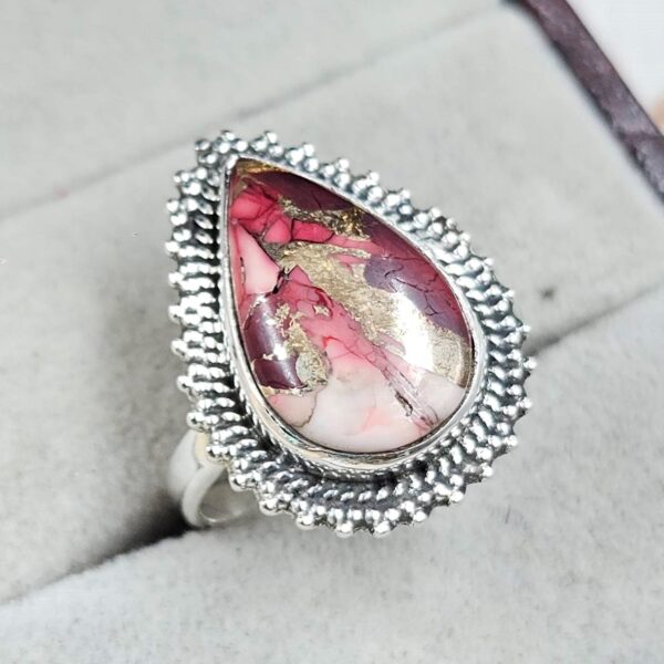 Red Rose Dahlia Turquoise Size US 7 925 Sterling Silver Ring (REXT31-18) - Image 2