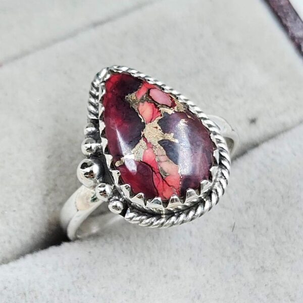 Red Rose Dahlia Turquoise Size US 7 925 Sterling Silver Ring (REXT31-20) - Image 2