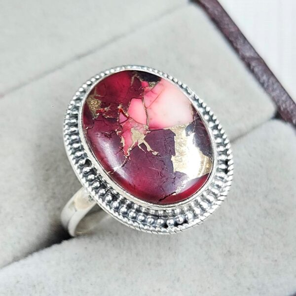 Red Rose Dahlia Turquoise Size US 10 925 Sterling Silver Ring (REXT31-21) - Image 2