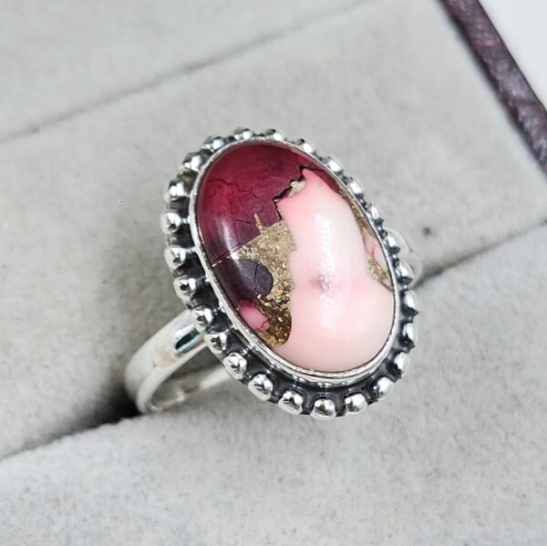 Red Rose Dahlia Turquoise Size US 8 925 Sterling Silver Ring (REXT31-22) - Image 2