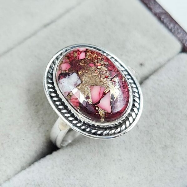 Red Rose Dahlia Turquoise Size US 7 925 Sterling Silver Ring (REXT31-24) - Image 2