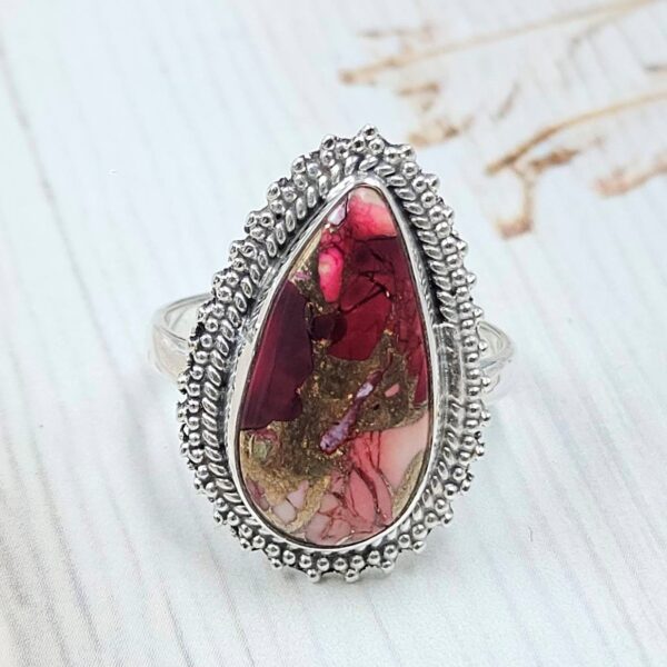 Red Rose Dahlia Turquoise Size US 8 925 Sterling Silver Ring (REXT31-27)