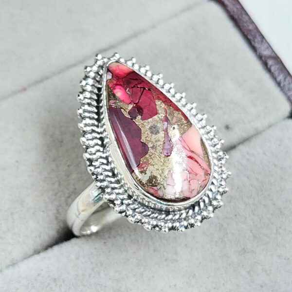 Red Rose Dahlia Turquoise Size US 8 925 Sterling Silver Ring (REXT31-27) - Image 2