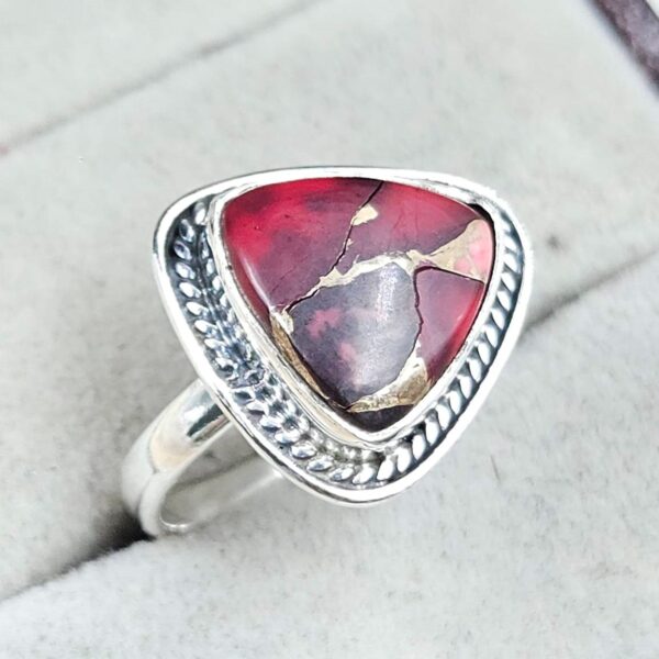 Red Rose Dahlia Turquoise Size US 8 925 Sterling Silver Ring (REXT31-28) - Image 2