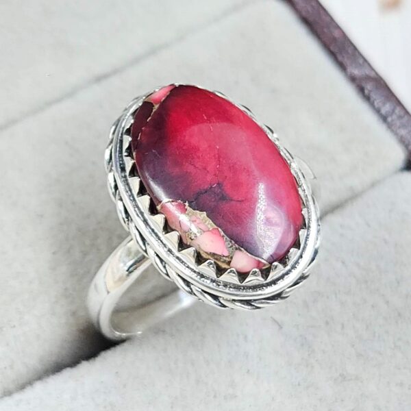 Red Rose Dahlia Turquoise Size US 8 925 Sterling Silver Ring (REXT31-35) - Image 2