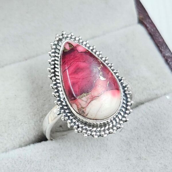 Red Rose Dahlia Turquoise Size US 9 925 Sterling Silver Ring (REXT31-42) - Image 2